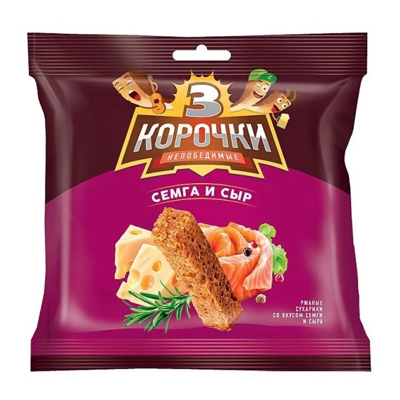 Сухарики «3 Корочки» со вкусом семги и сыра, 40 гр.
