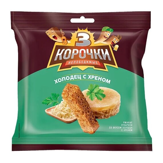 Сухарики «3 Корочки» со вкусом холодца с хреном, 40 гр.