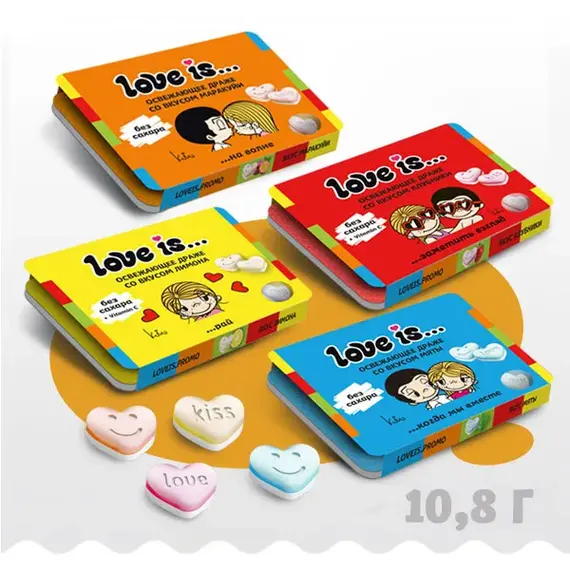 Освежающее драже «LOVE IS…» блистер в картонной обечайке