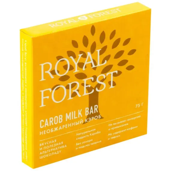 Шоколад из кэроба ROYAL FOREST молочный из необжаренного кэроба, 75 гр