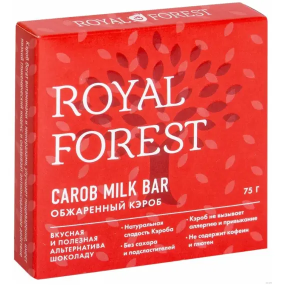Шоколад из кэроба ROYAL FOREST молочный из обжаренного кэроба, 75 гр