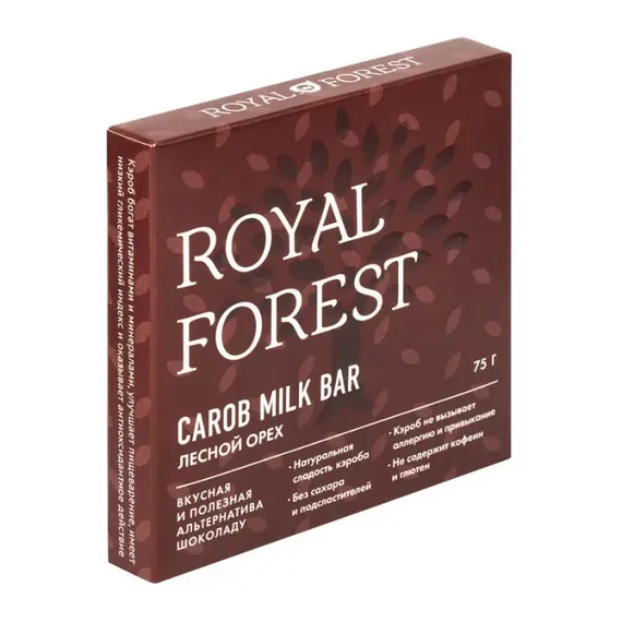 Шоколад из кэроба ROYAL FOREST с фундуком, 75 гр