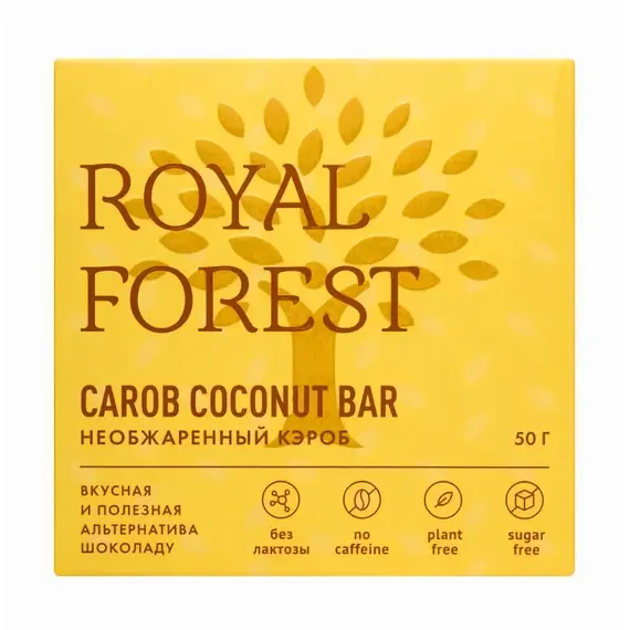 Шоколад из необжаренного кэроба CAROB COCONUT BAR ROYAL FOREST, 50 гр