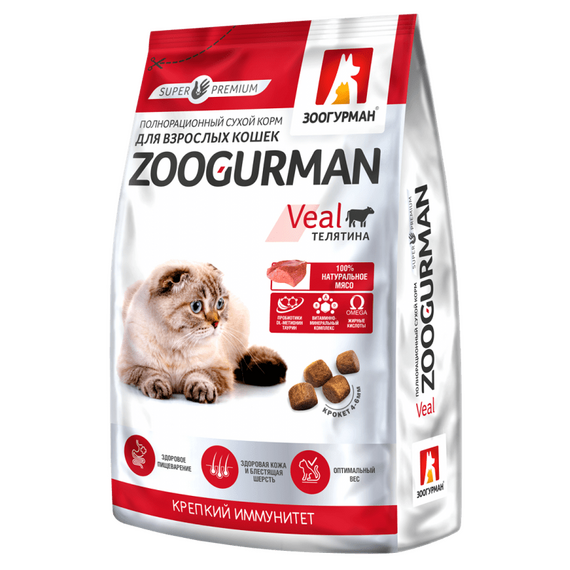 Полнорационный сухой корм для взрослых кошек Зоогурман, Телятина/VEAL, 1.5кг