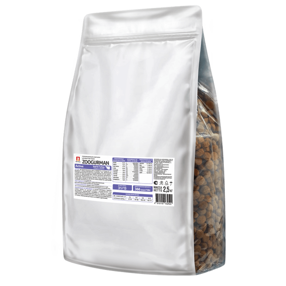 Полнорационный сухой корм для взрослых кошек Зоогурман, ACTIVE. Говядина и индейка, 2,5 кг