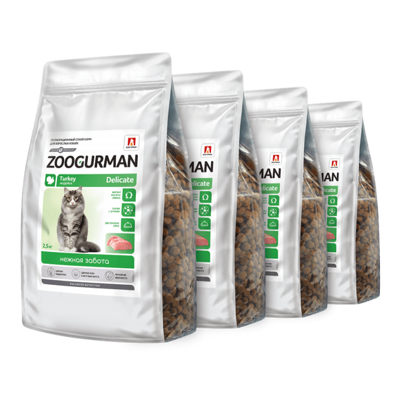 Полнорационный сухой корм для взрослых кошек Зоогурман, DELICATE. Индейка. 2,5 кг