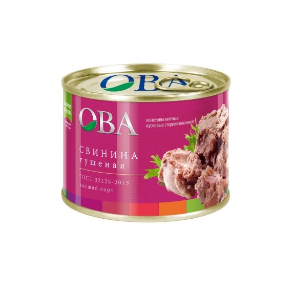 Свинина тушеная "ОВА" ГОСТ в/с (дизайн Дейма) 525 гр.