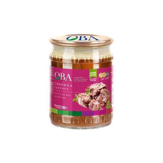 Свинина тушеная "ОВА" ГОСТ в/с (дизайн Дейма) 500 гр.