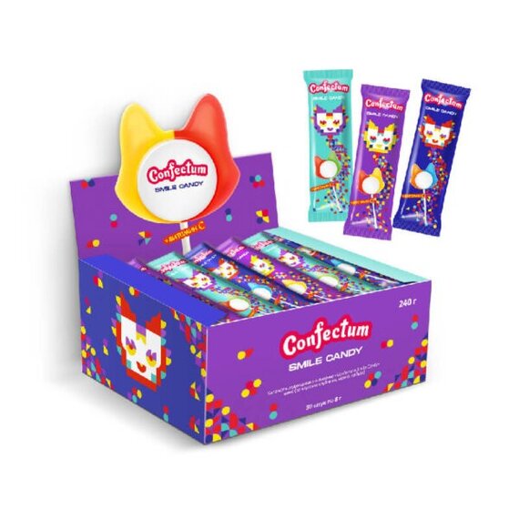 Карамель леденцовая на палочке "CONFECTUM SMILE CANDY" микс со вкусами: клубника, манго, арбуз