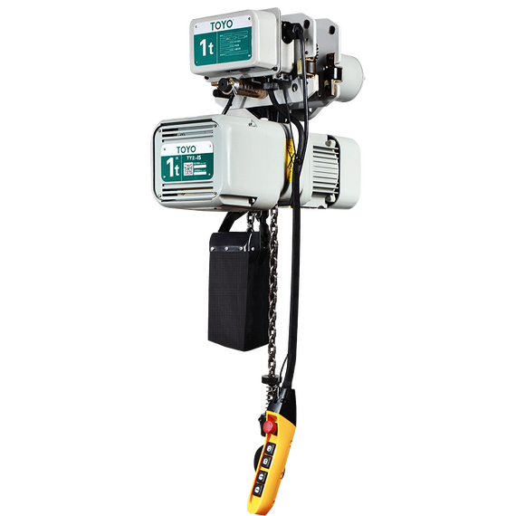 Цепная электроталь TOYO TY2 3T с 1 спуском, скорость 4.5/1.5 м/мин, высота подъёма 6М, электротележка