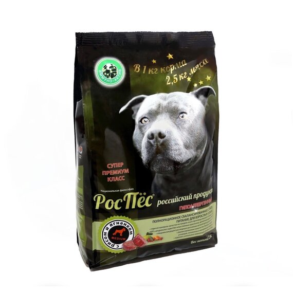 Сухой корм для взрослых собак супер-премиум-класса РосПёс, Иммуно-Актив, с ягненком и рисом