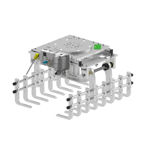 Клещевой захват для мешков под конвейер-рольганг ролики 50 мм, шаг 75 мм