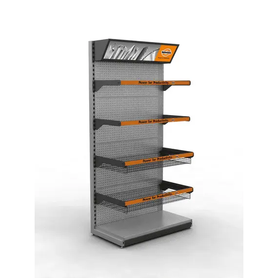 Перфорированный стенд с сетчатыми корзинами