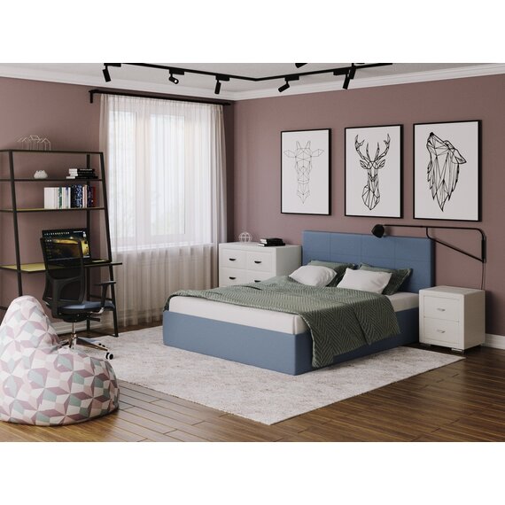 Кровать ALBA C ПМ 80х190 см Ткань: Рогожка (Тетра Голубой)