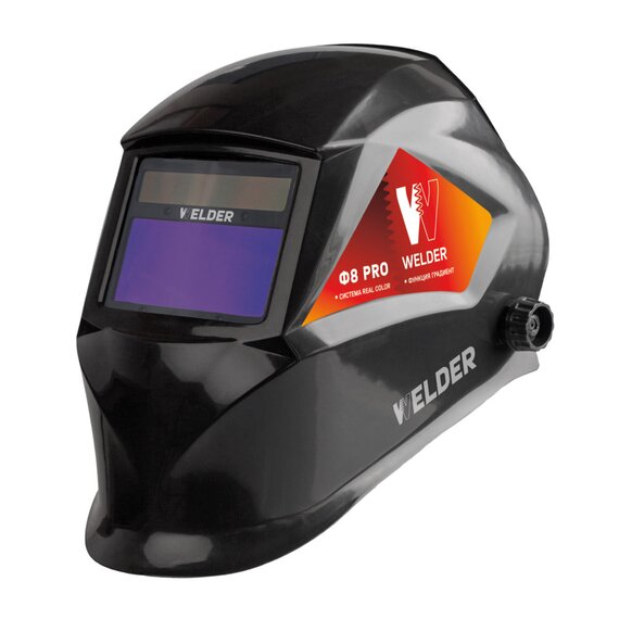 Маска сварочная Ф8 PRO Хамелеон REAL COLOR 100*53 мм, DIN 3/4-8/9-13, 1/1/1/1, Внутр. регулировки 4 датчика, функции DIN LOCK, GRADIENT, электронное управление