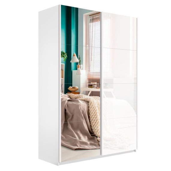 Шкаф-купе Прайм 2-х дверный (Зеркало, Белое стекло) в Москве