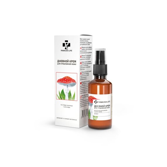 Дневной крем с мухомором для лица стекло 50 мл, «PANACEA LIFE»