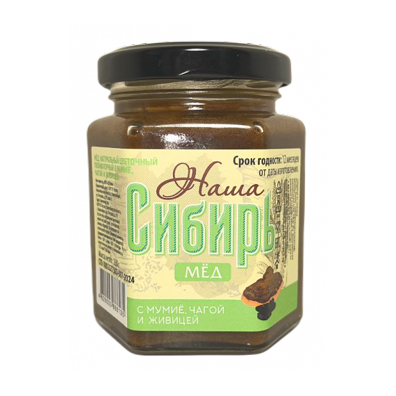 Мед с мумиё, чагой и живицей 220 гр