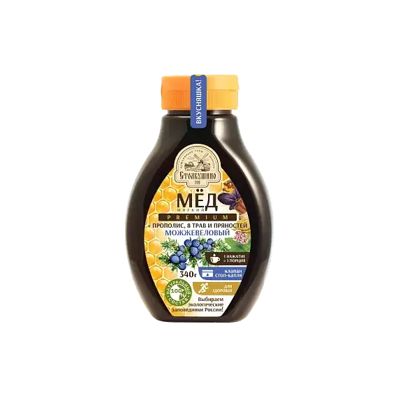Мягкий натуральный мед с прополисом + 12 трав и пряностей МОЖЖЕВЕЛОВЫЙ