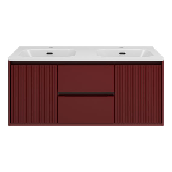 Тумба под раковину BREVITA WINE 120 подвесная (бордовая) с раковиной BREVITA ONDA 120 с двумя чашами