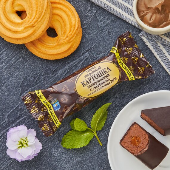 СЫРОК ТВОРОЖНЫЙ ГЛАЗИРОВАННЫЙ «КАРТОШКА» С «ВАРЕНКОЙ»