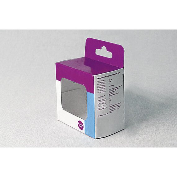 Коробка с окошком и европодвесом 71х71х43 мм