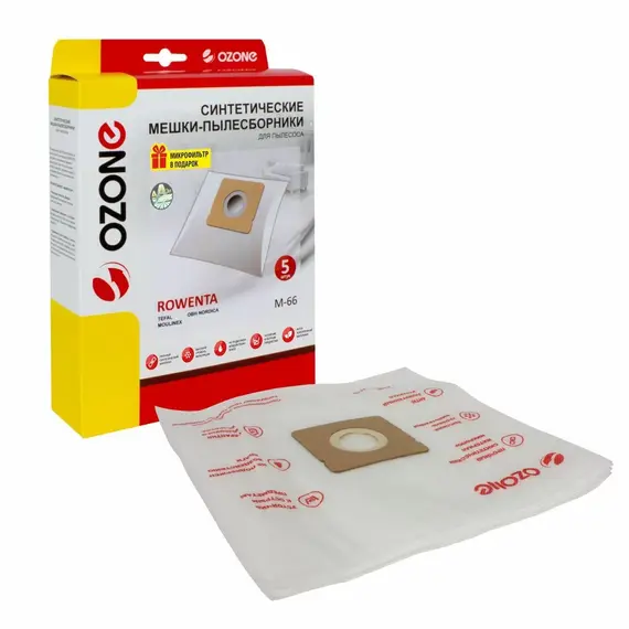 Мешки-пылесборники OZONE синтетические 5 шт + микрофильтр для ROWENTA, OBH NORDICA, MOULINEX и др.