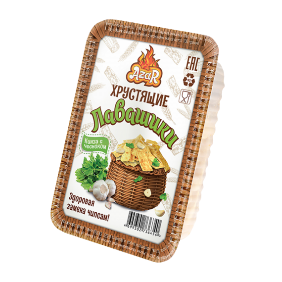 Лавашики в контейнерах со вкусом кинзы с чесноком 100 гр.