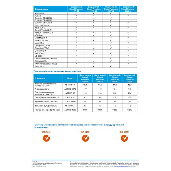 Масло моторное GAZPROMNEFT DIESEL PREMIUM 10W40 205л бочка Полусинтетическое